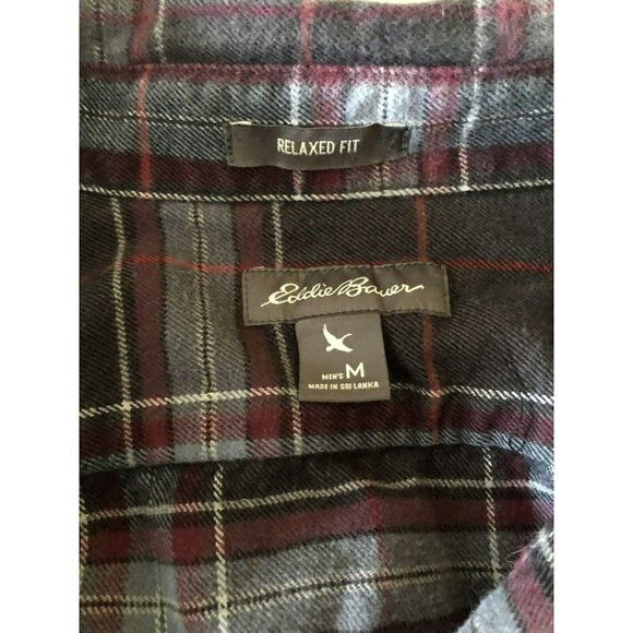 Eddie Bauer Mens Relaxed Fit Buttons Long Sleeve Collared Shirt Gray Red Plaid M - Picture 7 of 9